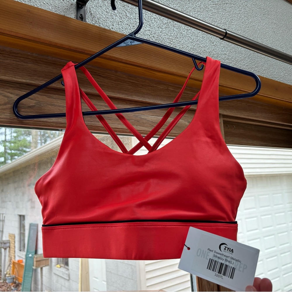 Zyia Red Sweetheart Metallic Strappy Bra, size Lg, brand new